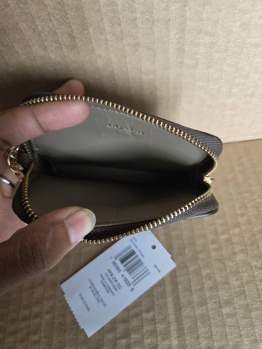 Coach Zip Card Case In Dark Stone